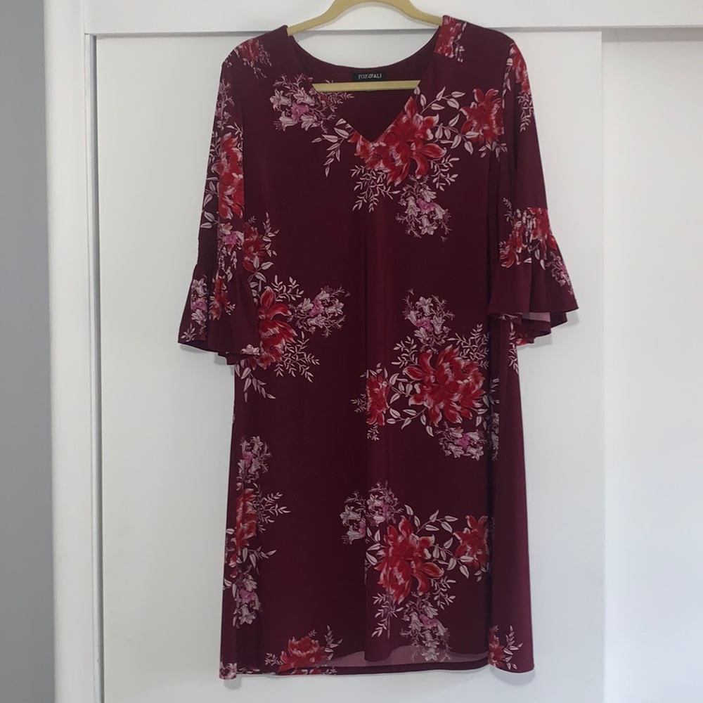 Maroon Floral Bell Sleeve Dress